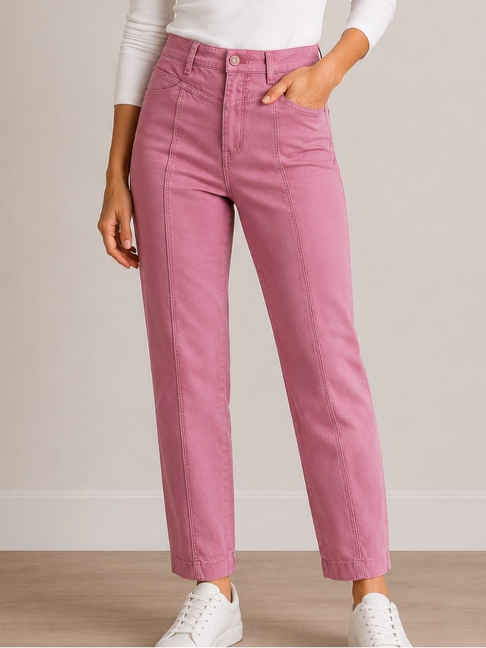 Cleo Petites High Rise Straight Leg Stretch Coloured Jeans Pink Size 2P